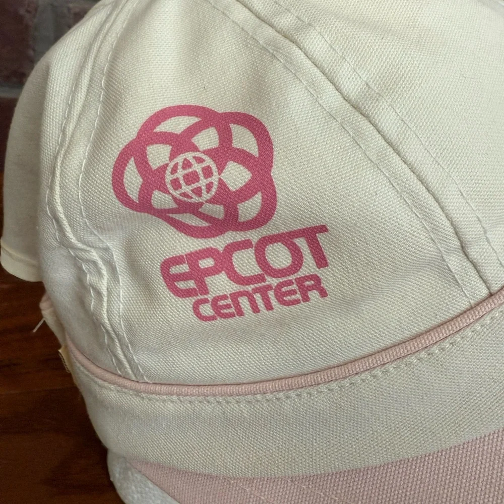 VTG 1982 Walt‎ Disney World Epcot Center Hat Cap Strapback White Pink Atlas USA